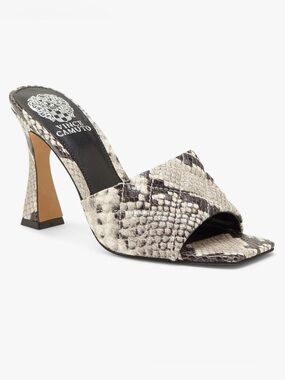 Vince Camuto Reselm Grey Quilted Leather Snakeskin Open Toe Mules 4" Heels Sz 9M
